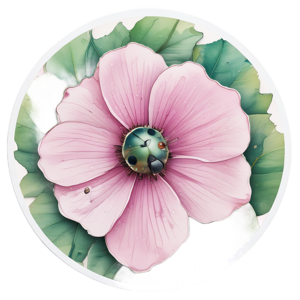 A CD disc blooming like a pink flower with green leafy petals.