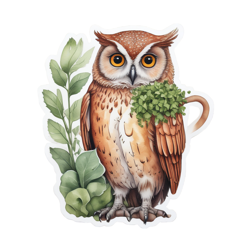 Garden Owl with Watering Can — woodland nursery stickers