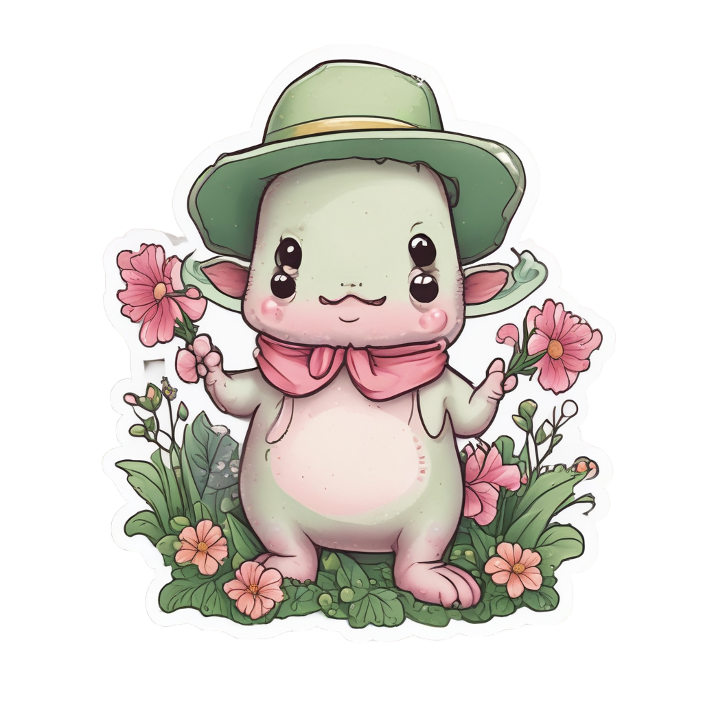 Gardener Axolotl Bloom — kawaii animals stickers