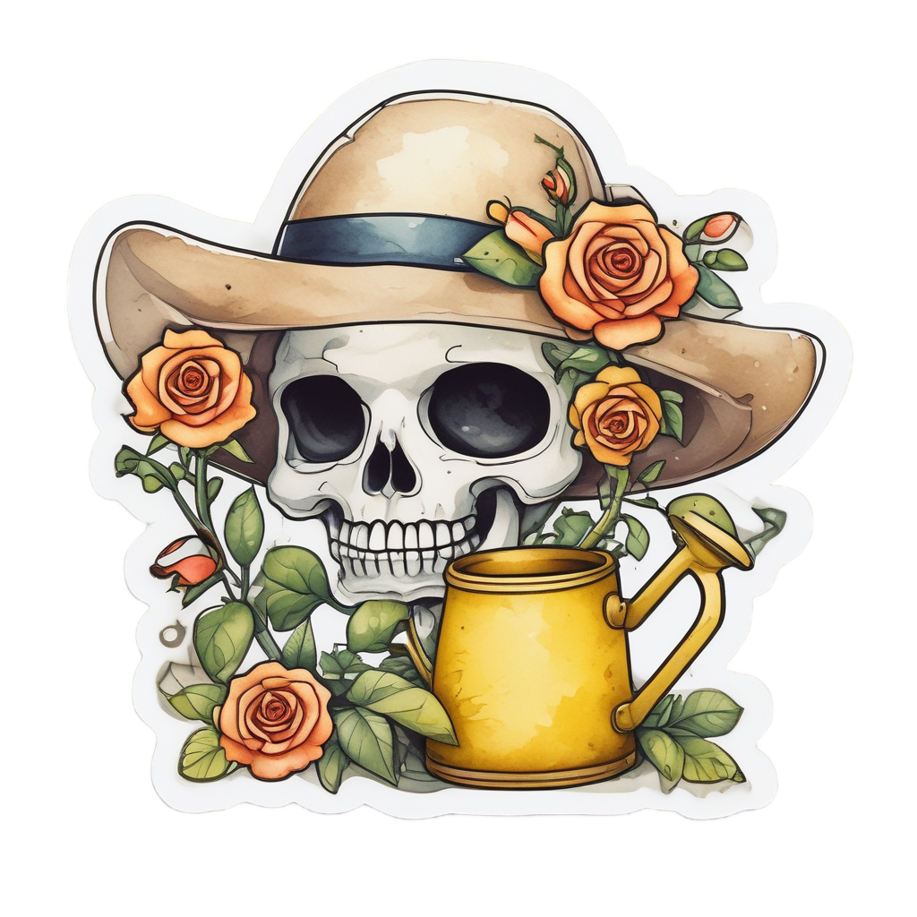Gardener Rose Skull — watercolor skull & roses stickers
