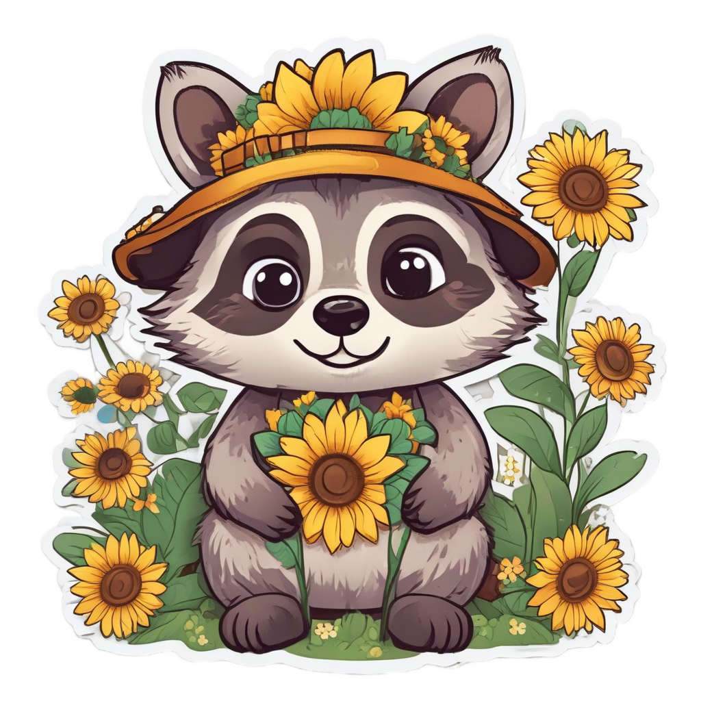 Gardening Flower Raccoon — wildlife stickers
