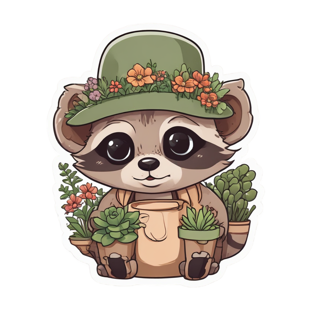 Gardening Green Thumb Raccoon — woodland nursery stickers