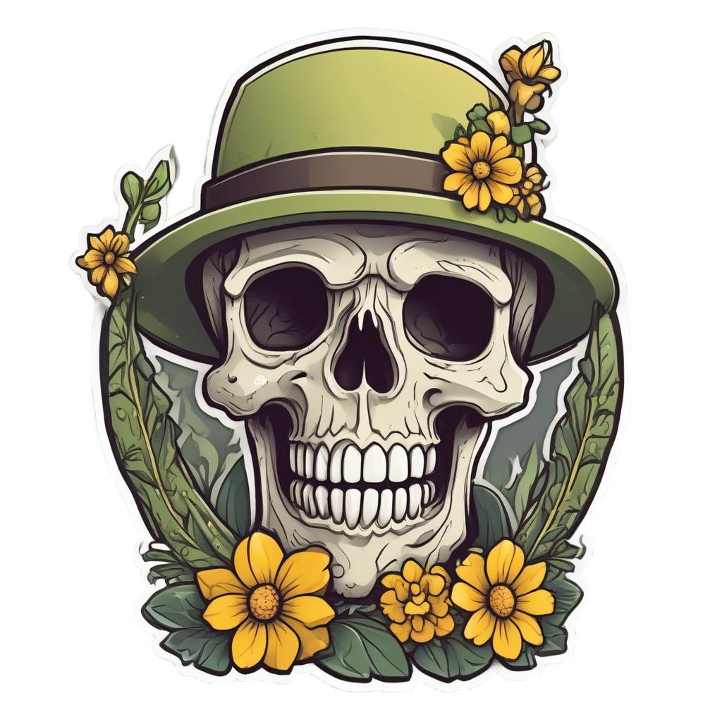 Gardening Skull with Flower — reaper skull stickers