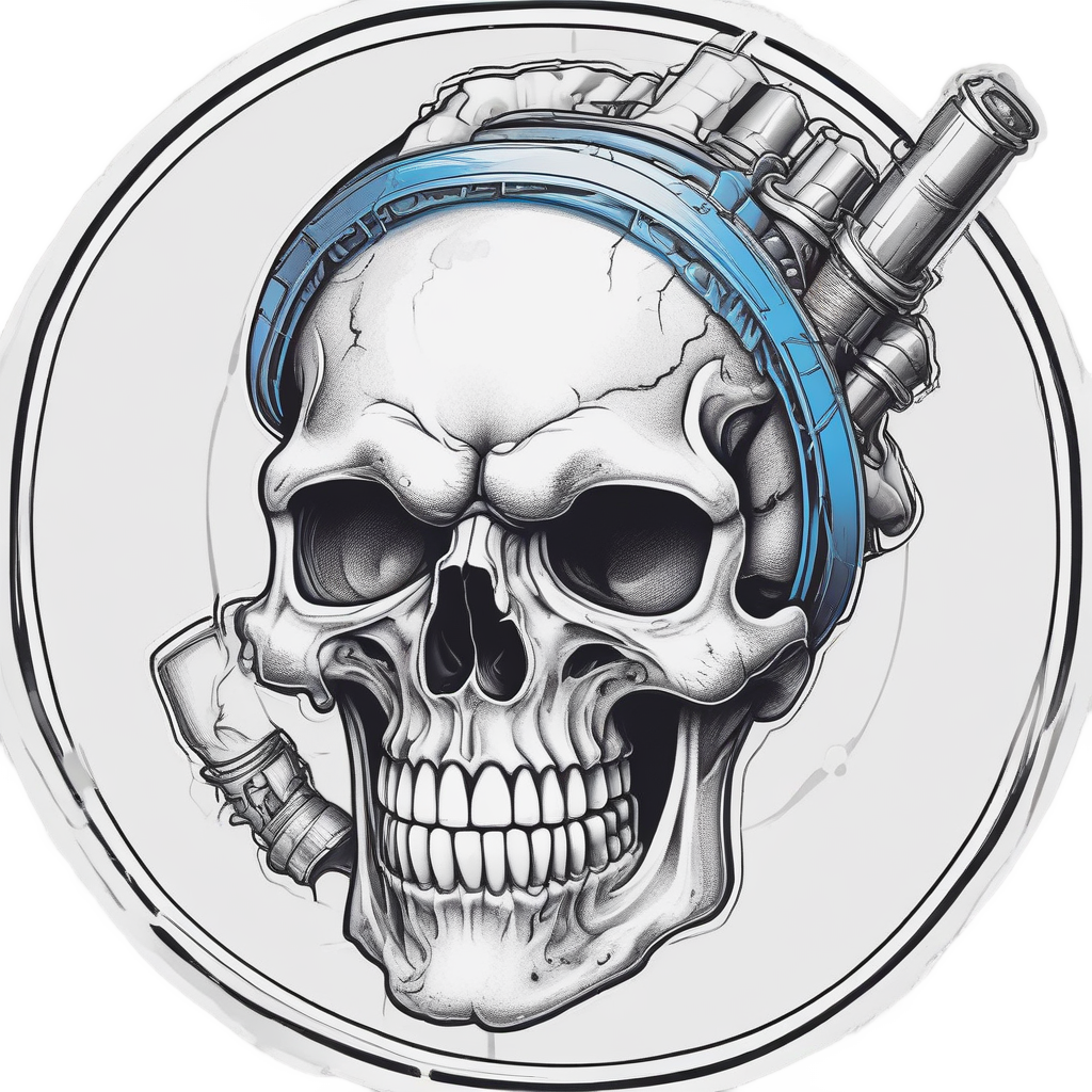 Gearhead Skull with Piston — biker & chrome skull stickers