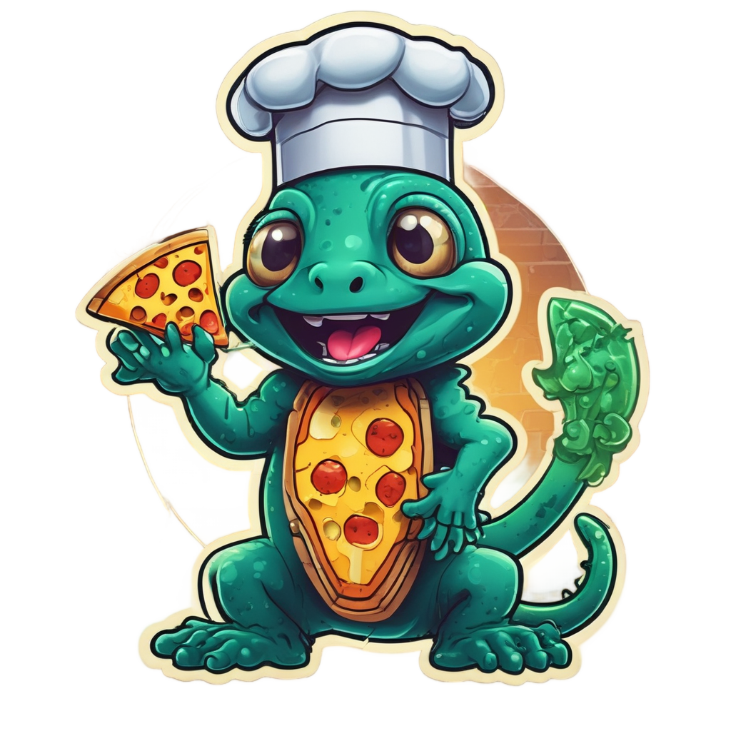 Gecko Chef with Pizza — reptiles stickers