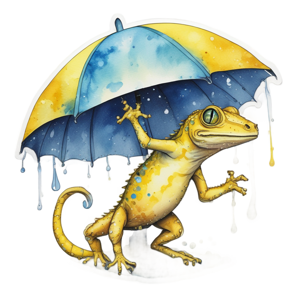 Gecko with Umbrella Rain — reptiles stickers