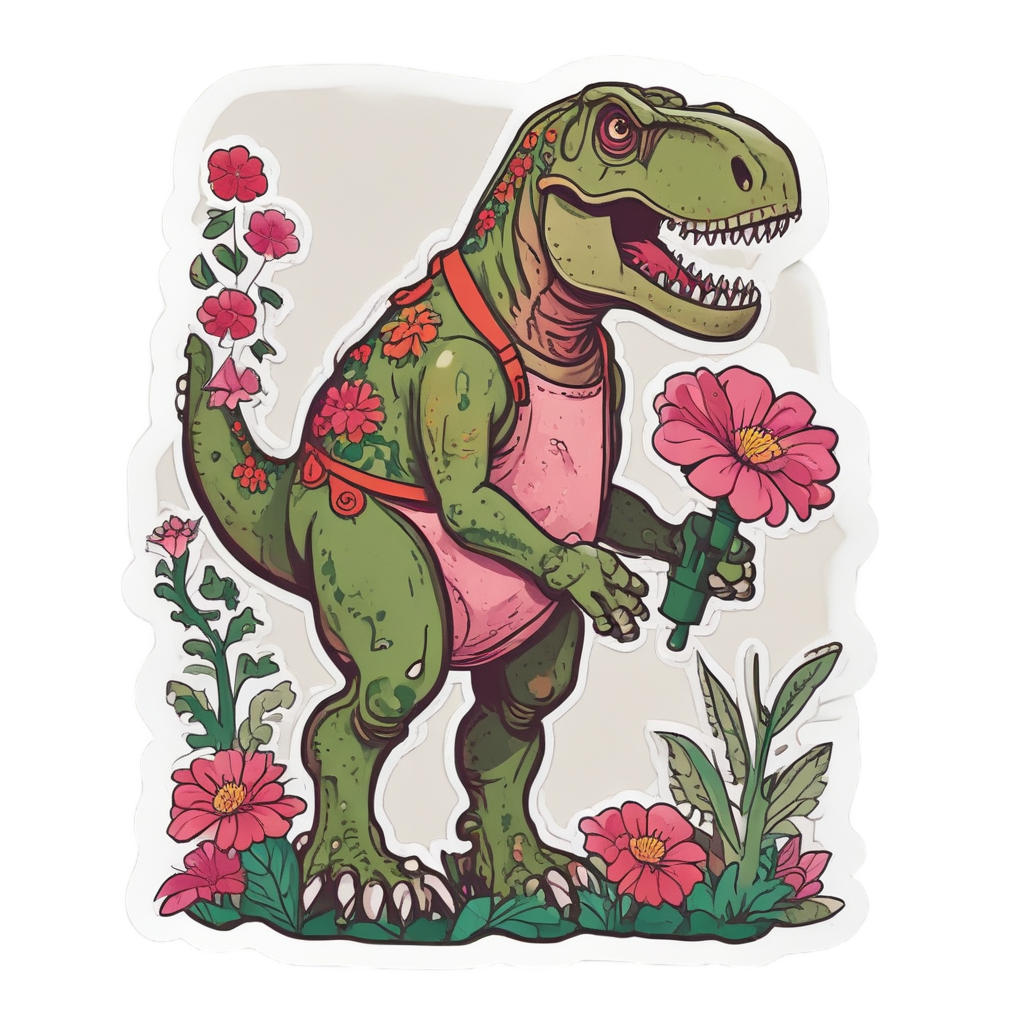Gentle T-Rex Gardener — dinosaurs stickers