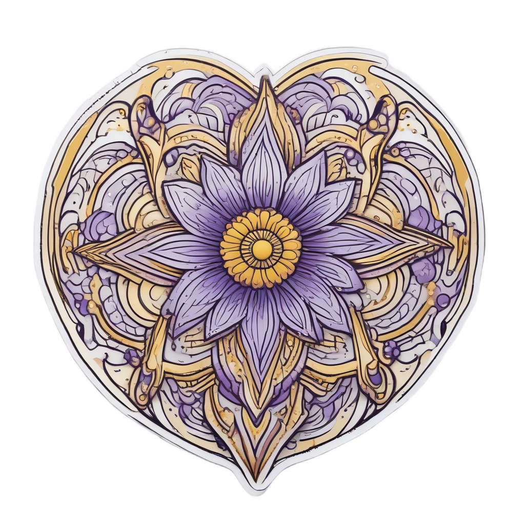 Geometric Daisy Heart — pressed flowers stickers