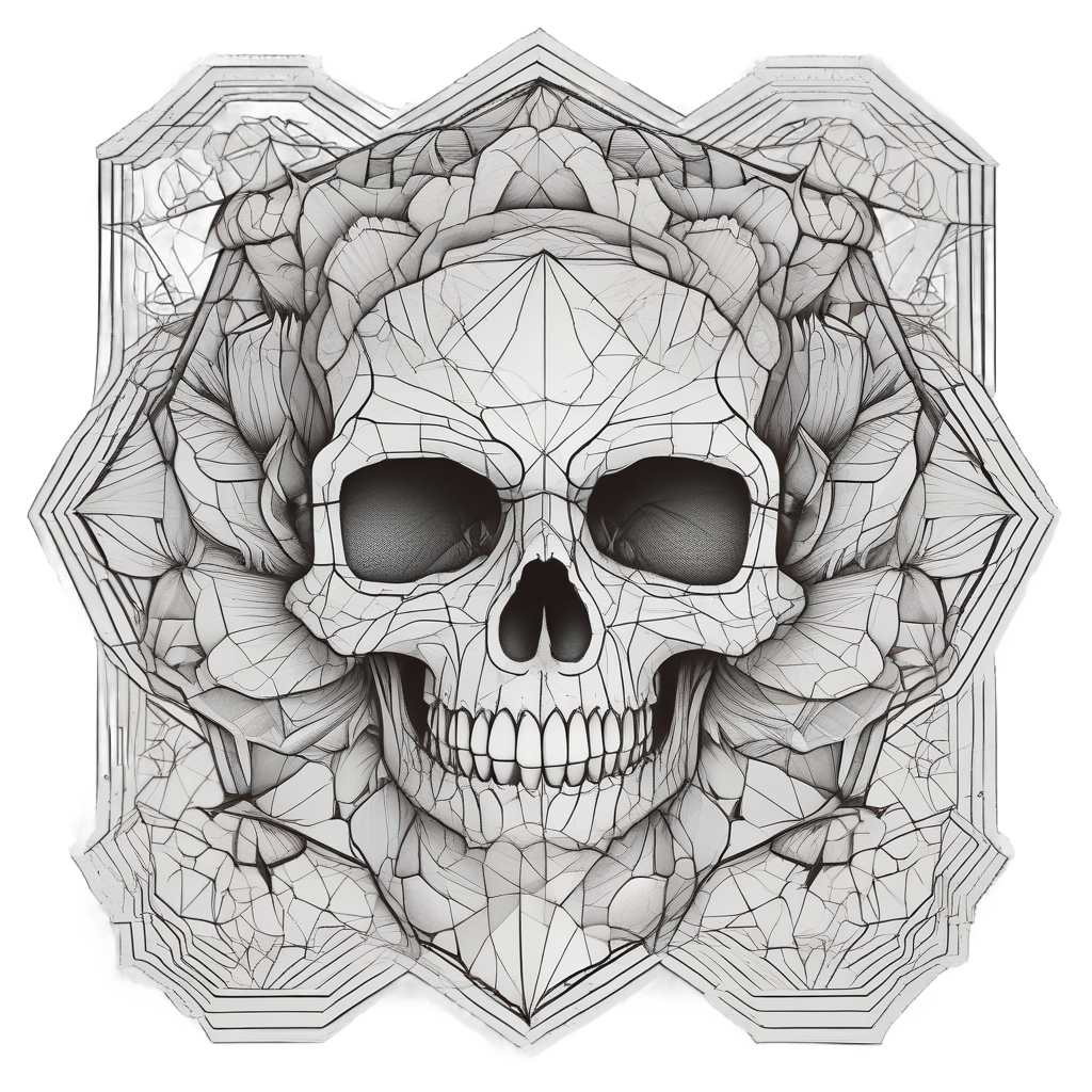 Geometric Fractal Peony — floral skull stickers
