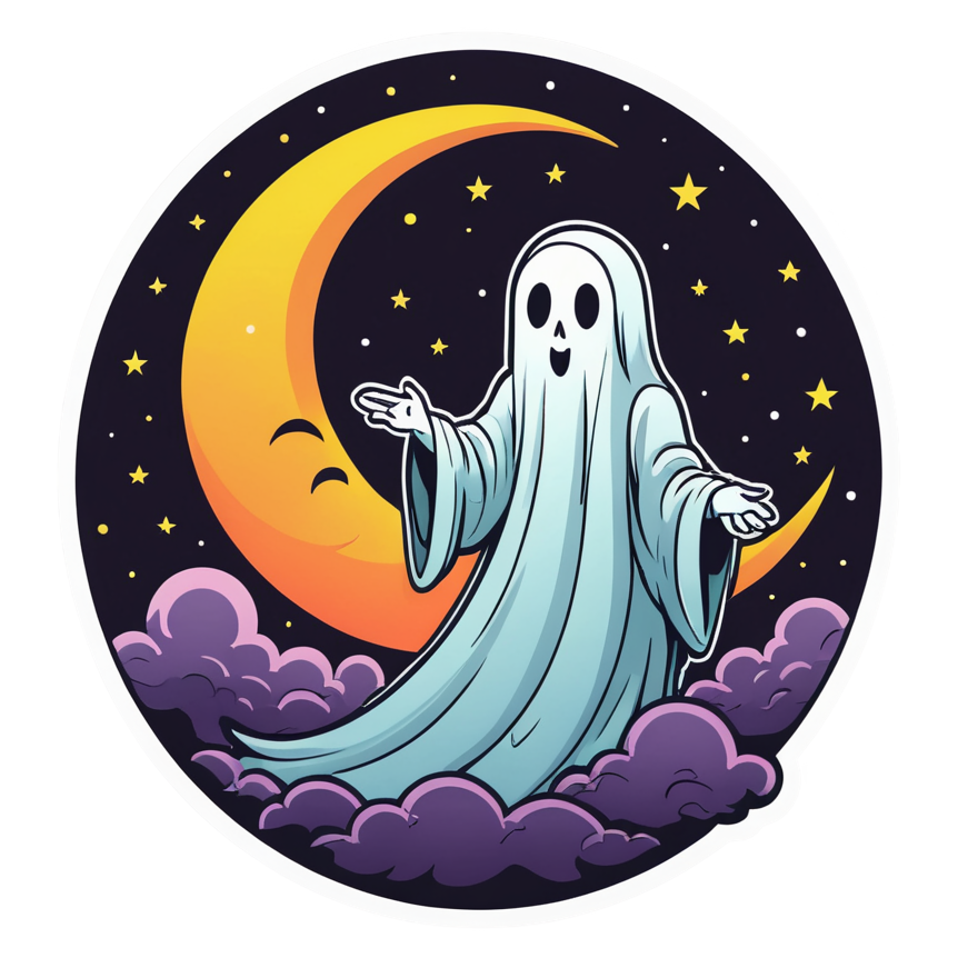Moonlit Ghost (neon) — ghost stickers