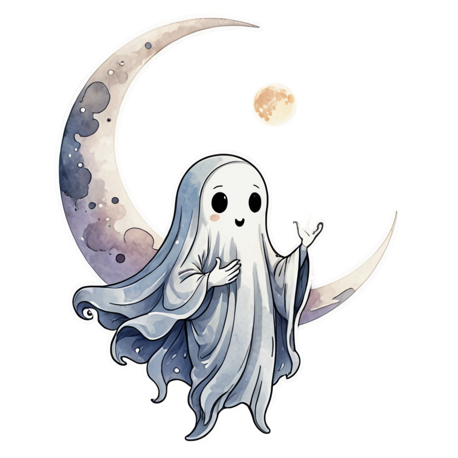 Moonlit Ghost (watercolor) — ghost stickers