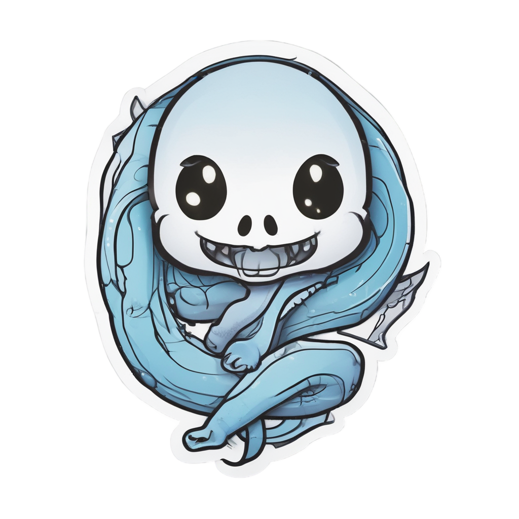 A pale blue ghostly coiled snake hovering above a glowing dagger.