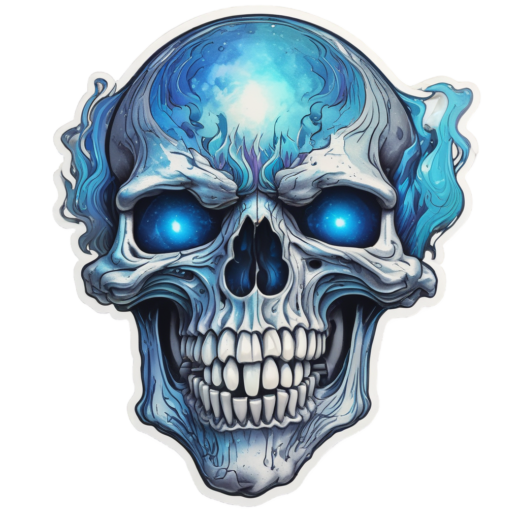 Ghostly Frost Howl — biker & chrome skull stickers