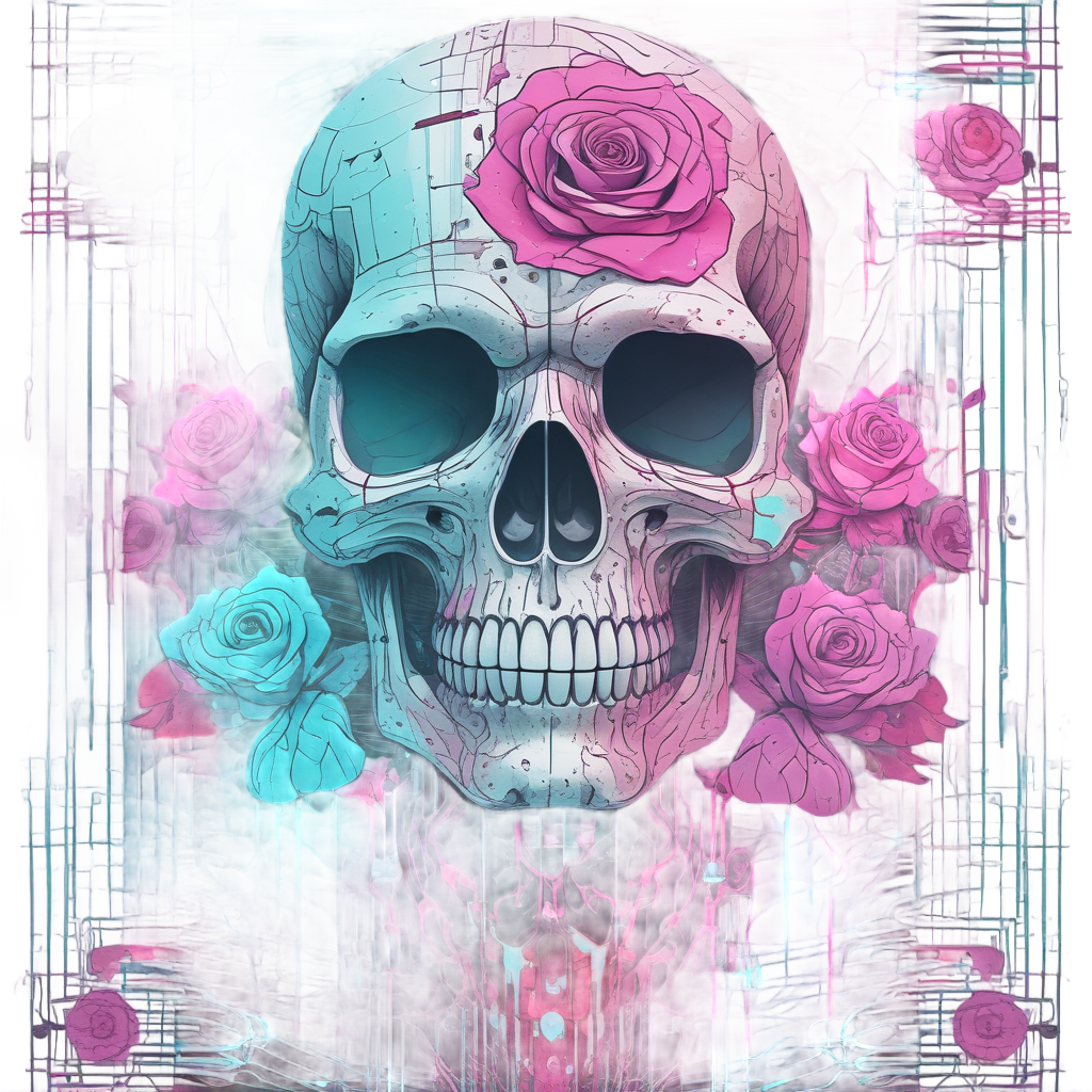 Glitch Rose Skull — line-art skull stickers