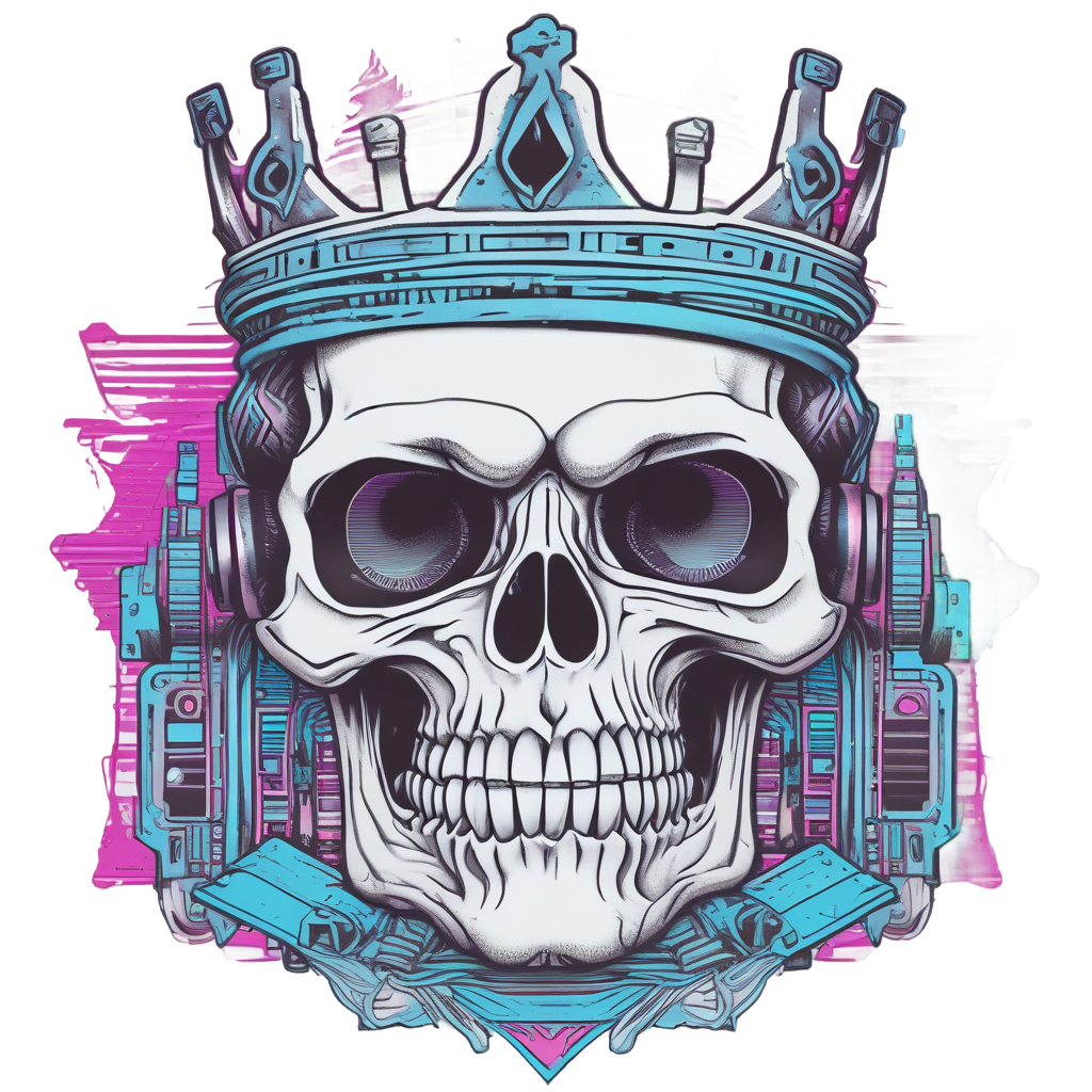 Glitch Skull with VHS — neon cyber skull stickers