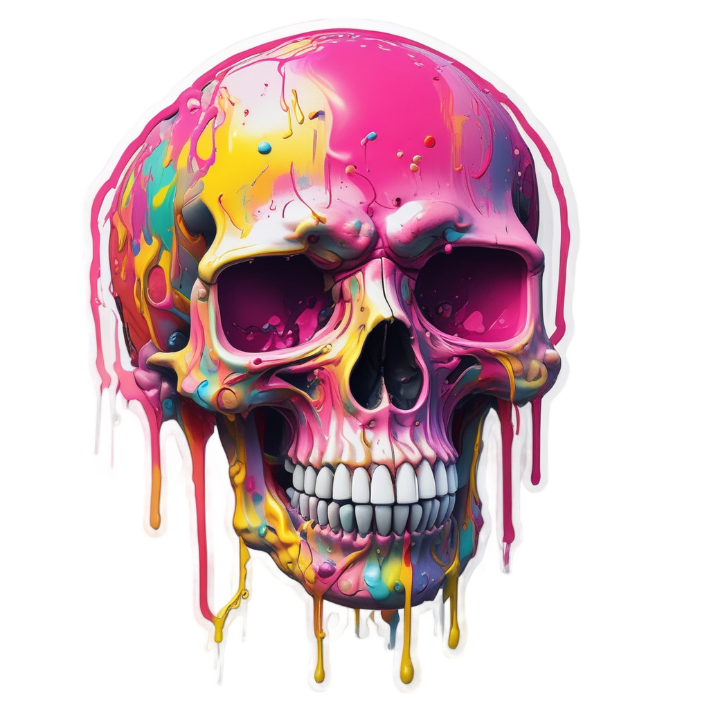 Glitched Drip Skull — neon cyber skull stickers