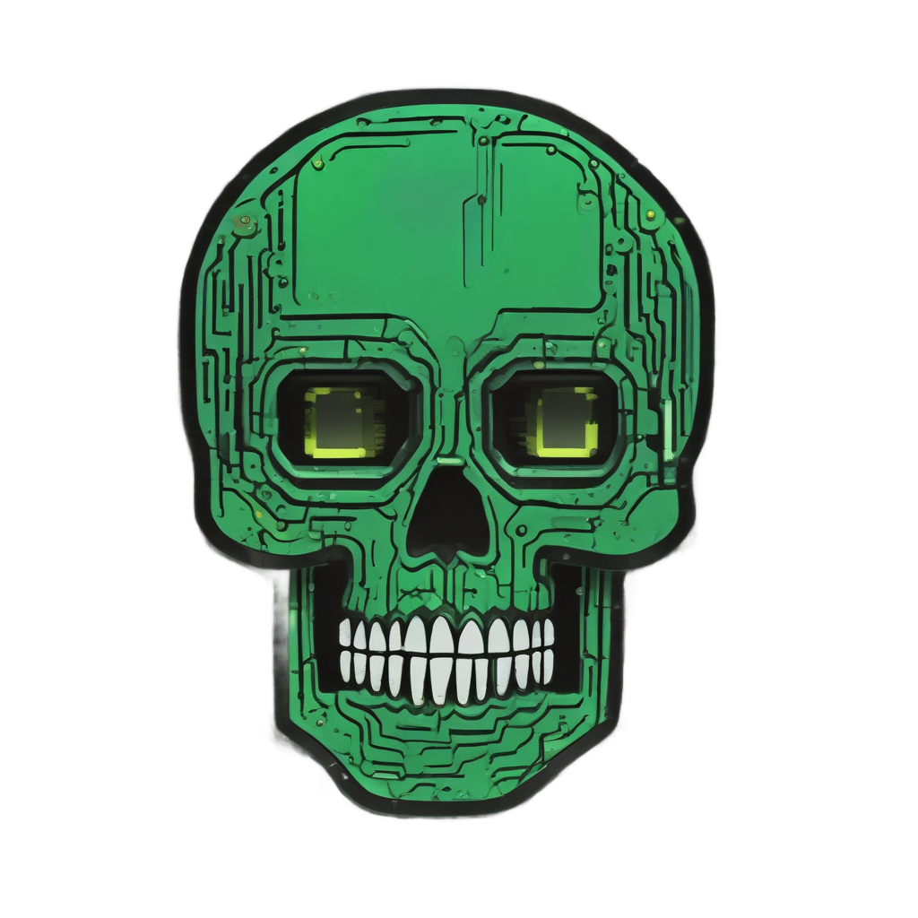 Glitched Smile Code — neon cyber skull stickers