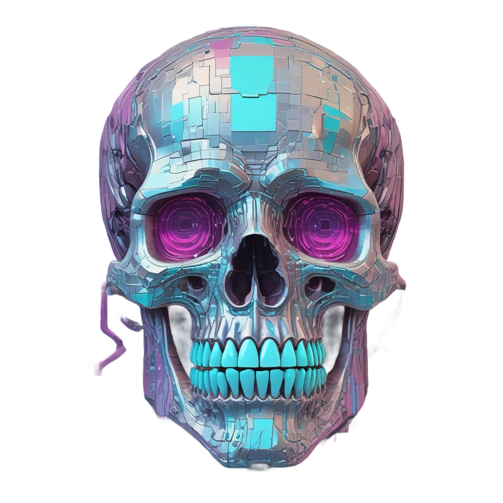 Glitchy Digital Skull — neon cyber skull stickers