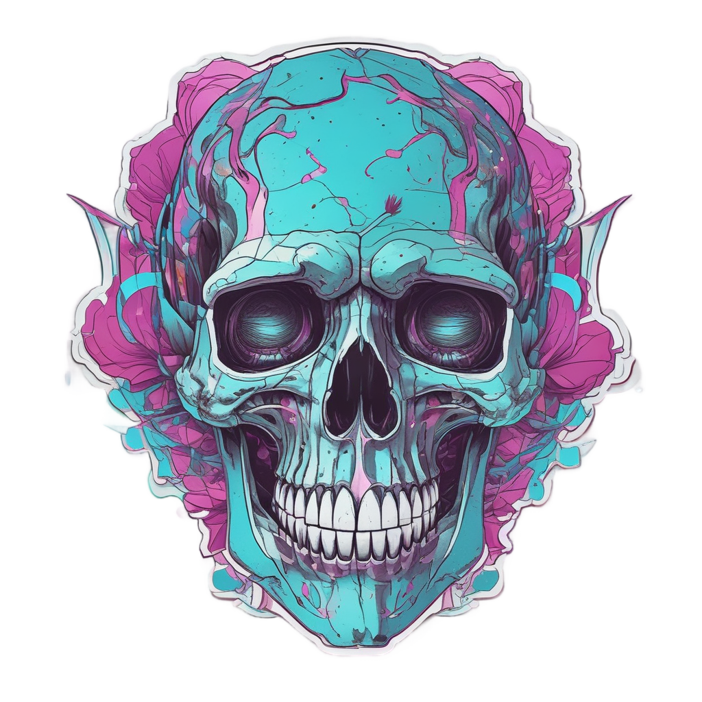 Glitchy Petal Skull — watercolor skull & roses stickers