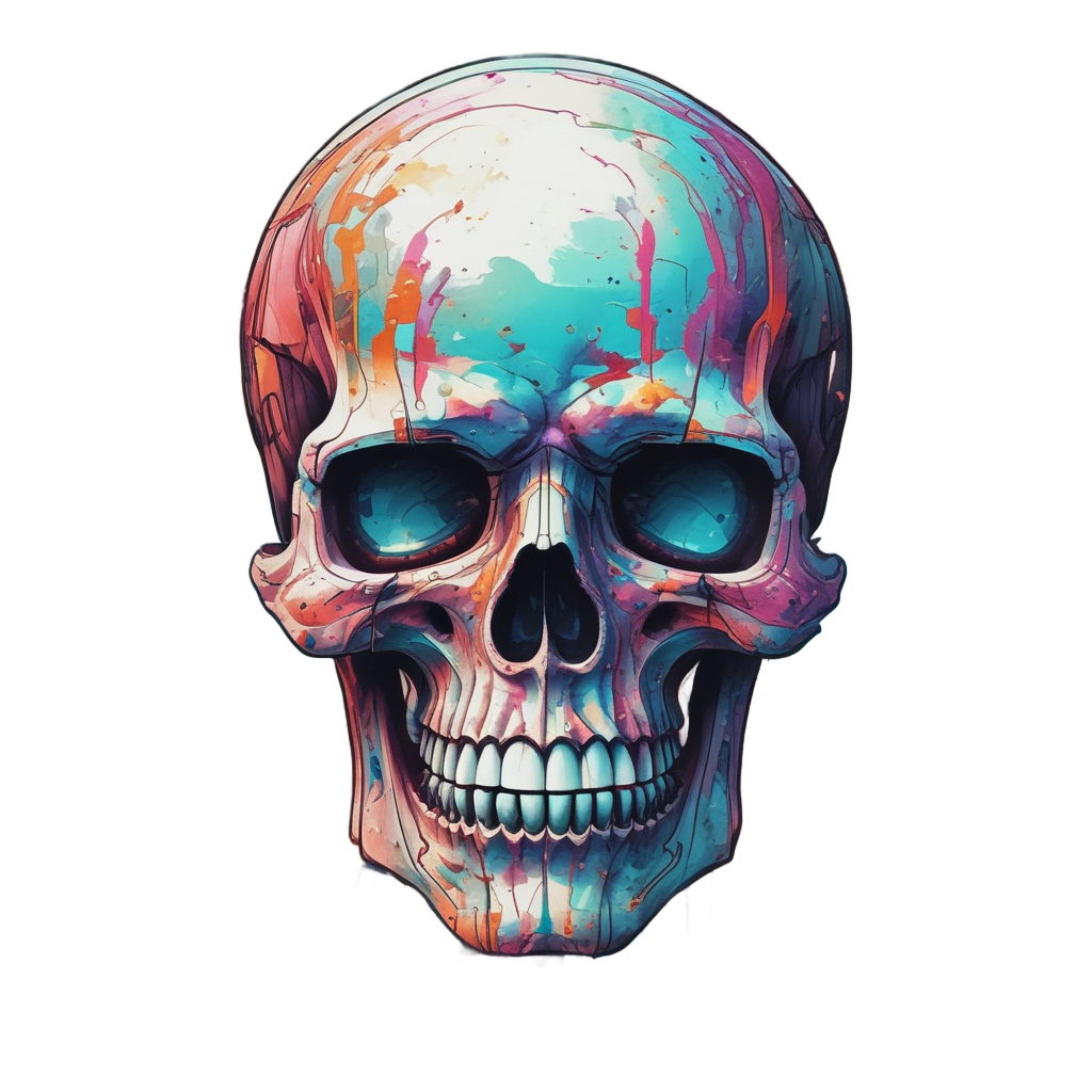 Glitchy Watercolor Skull — neon cyber skull stickers