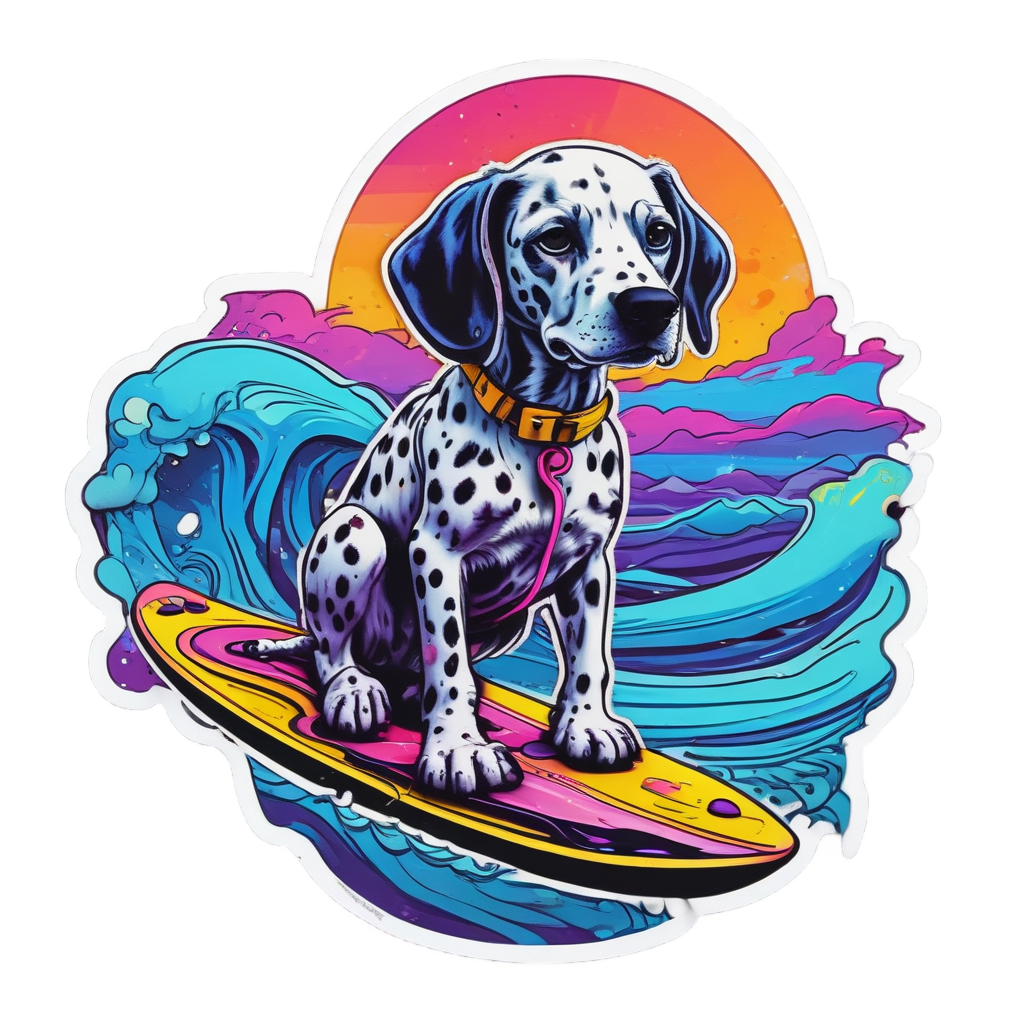 Glowing Dalmatian Surfer — dogs stickers