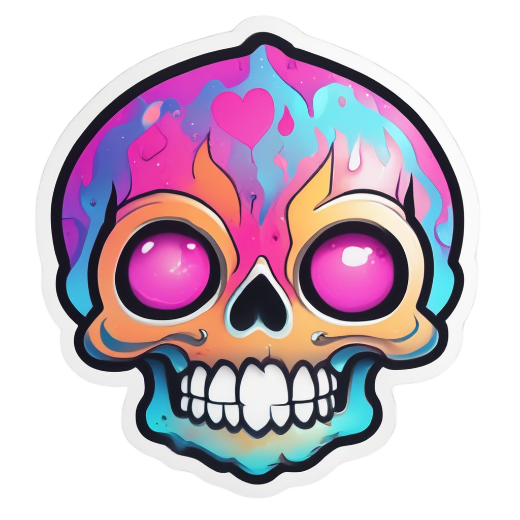 Glowing Heart Skull — biker & chrome skull stickers