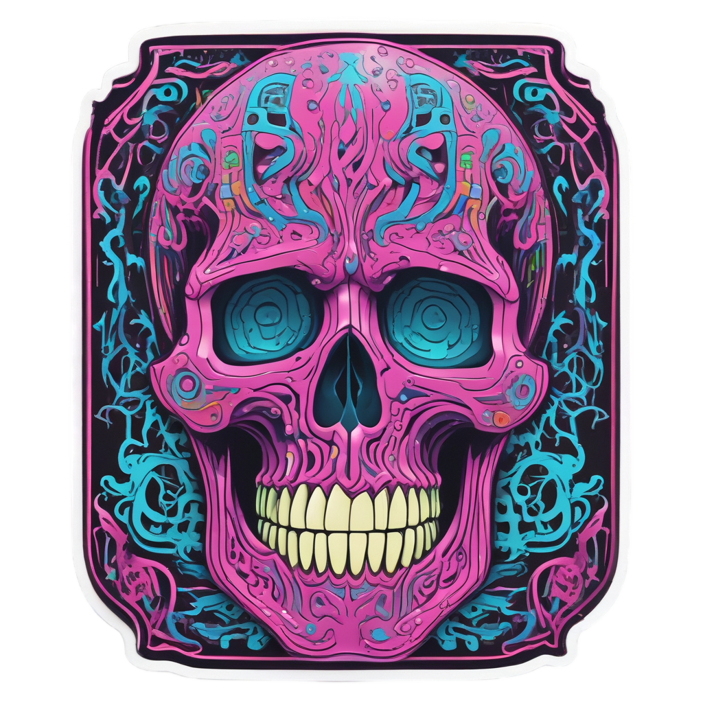 Glowing Neon Vine Skull — floral skull stickers
