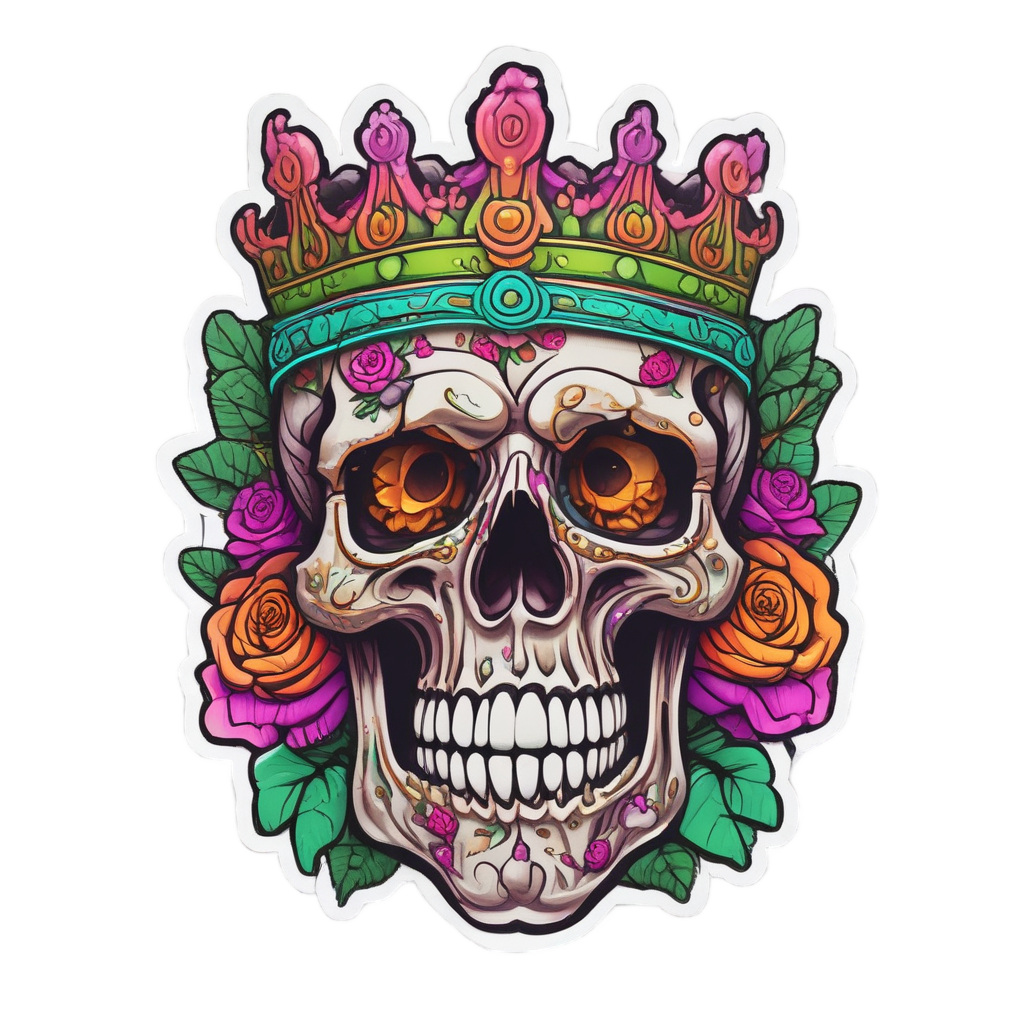 Glowing Rose Crown Skull — floral skull stickers