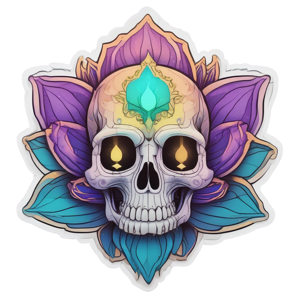 Glowing Skull in Lotus — mystical skull stickers