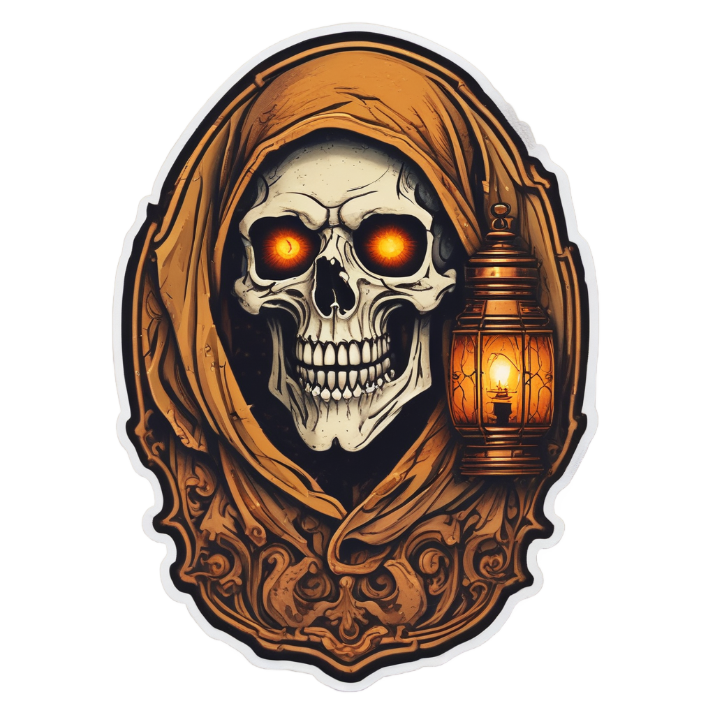 Golden Glow Skull Lantern — reaper skull stickers
