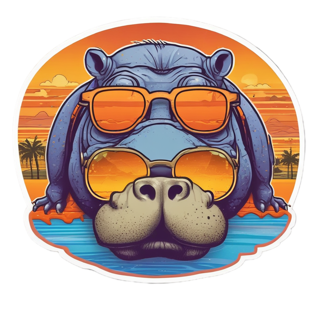 Golden Hour Beach Hippo — safari nursery stickers