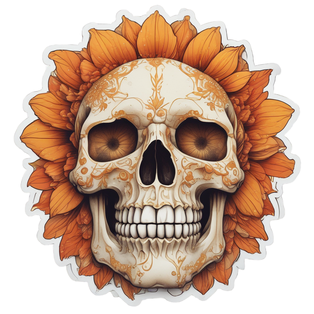 Golden Hour Skull — floral skull stickers