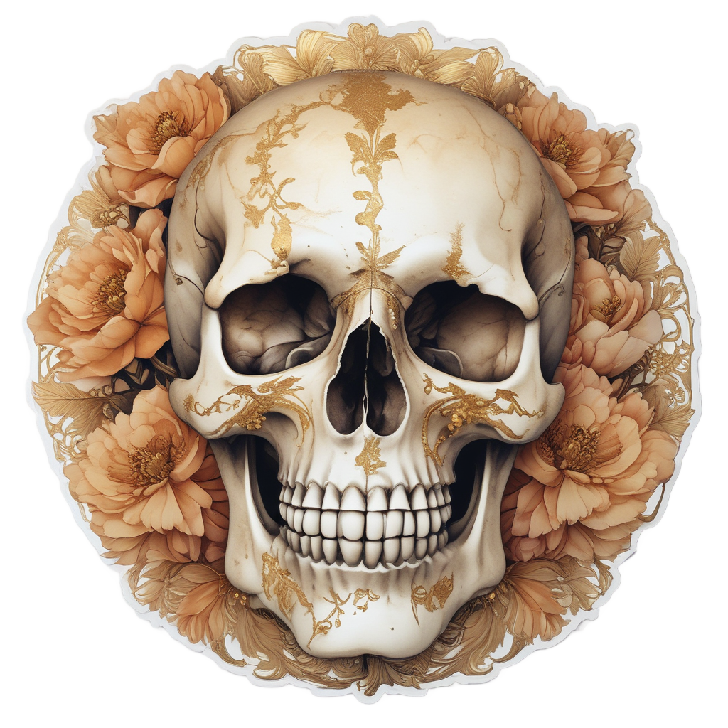 Golden Peony Skull — floral skull stickers