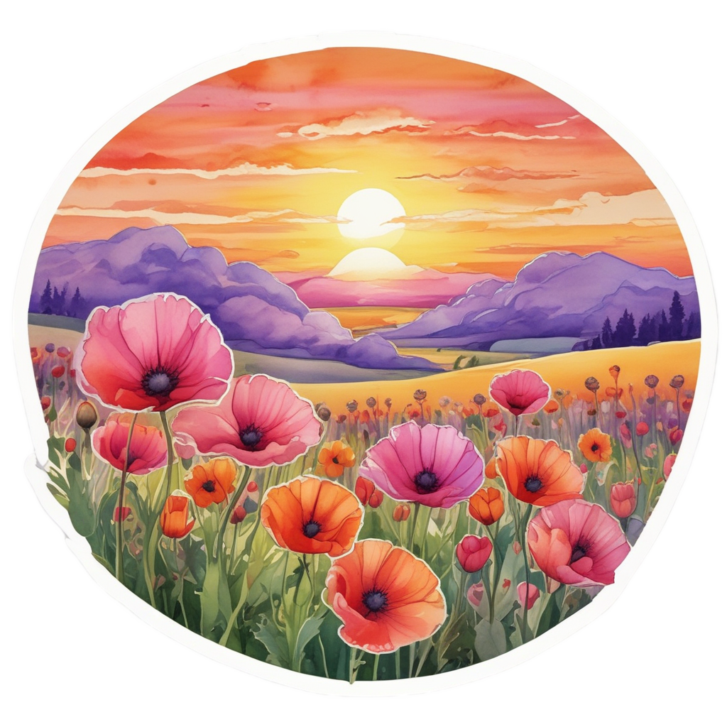 Golden Poppy Field Sunset — wildflowers stickers