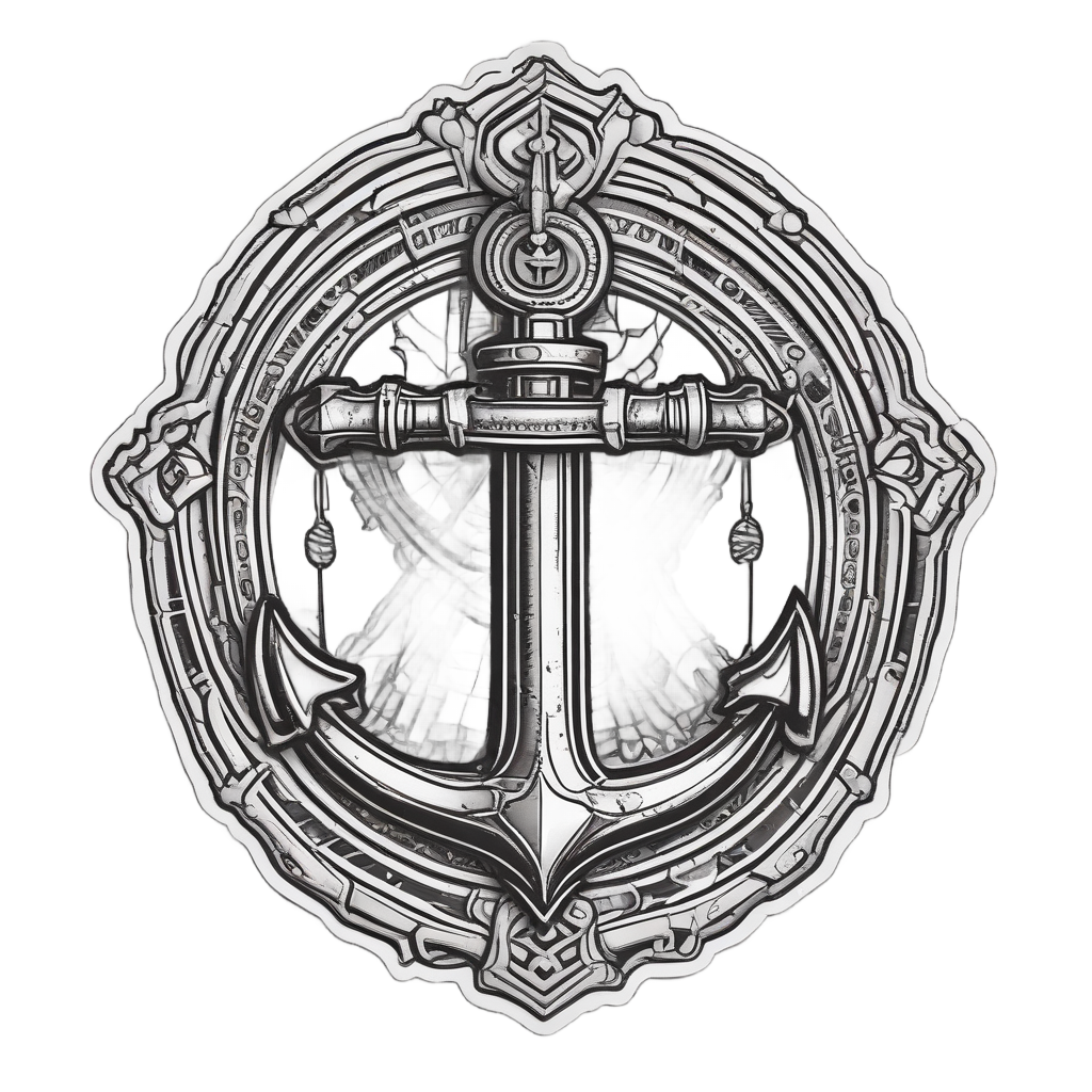 Gothic anchor with arches and an eye in black and crimson