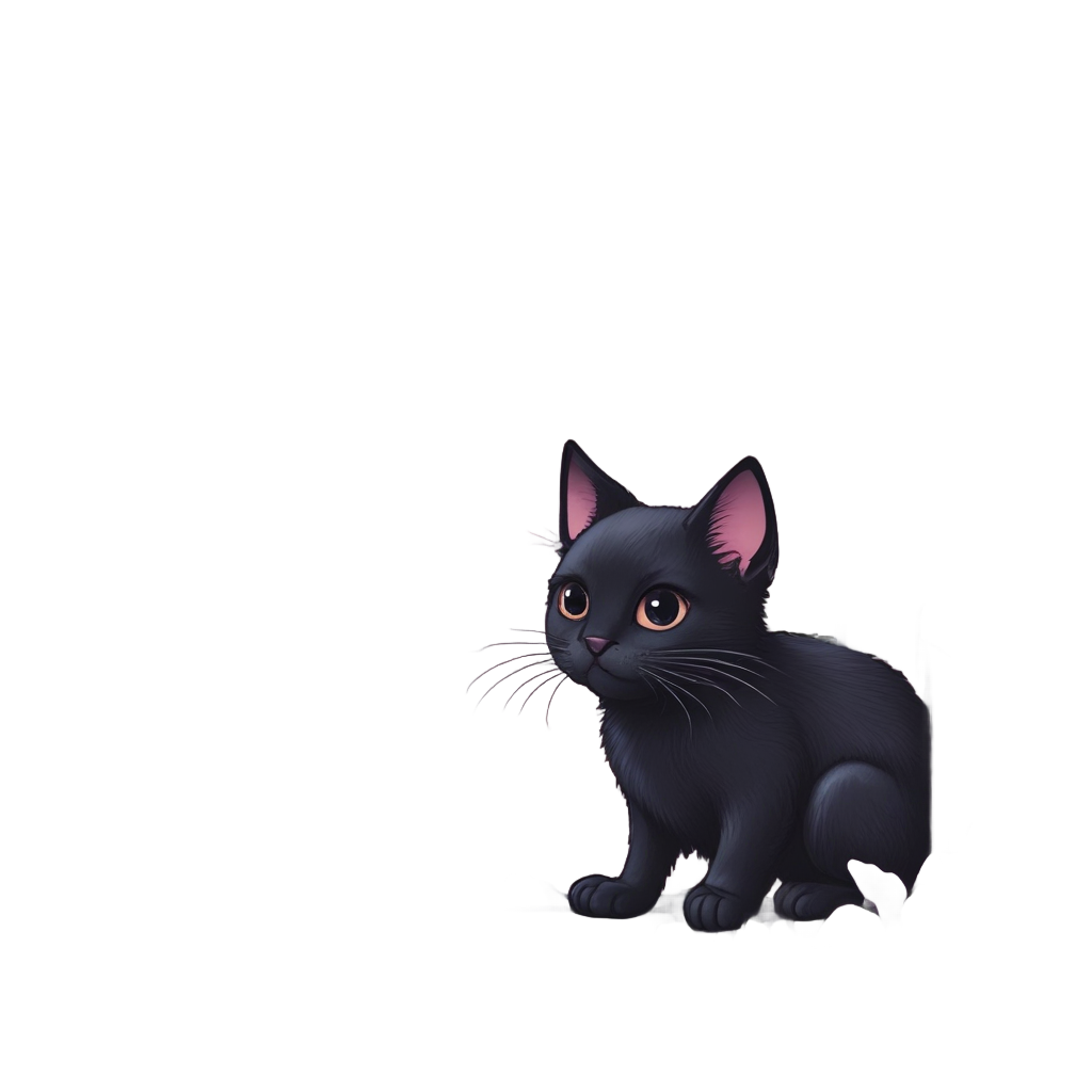 Kawaii black kitten with bat wings inside a gothic arch window
