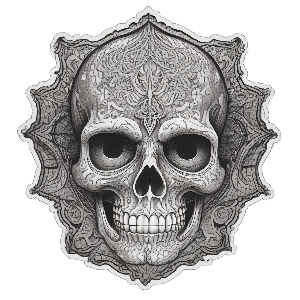 Gothic skull with star eyes and veil in lineart