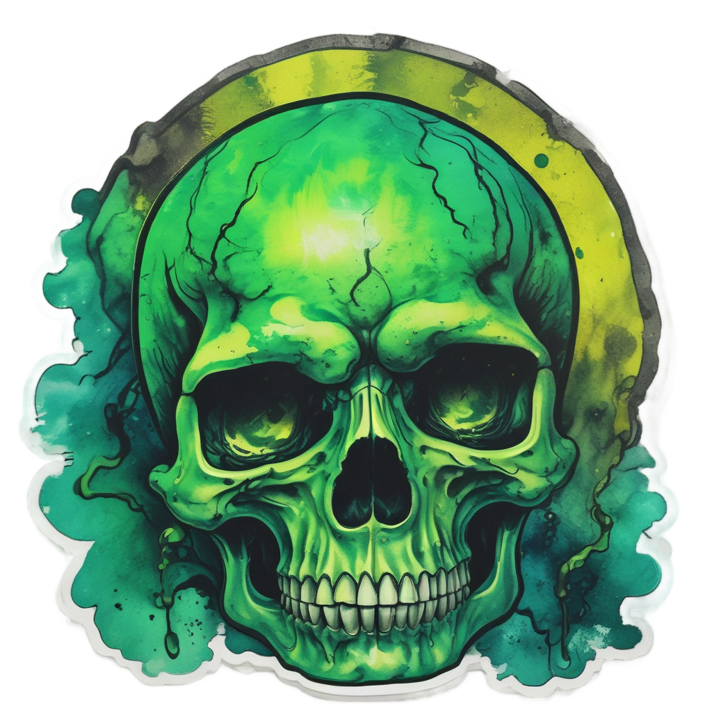 Green Toxic Skull — flaming skull stickers