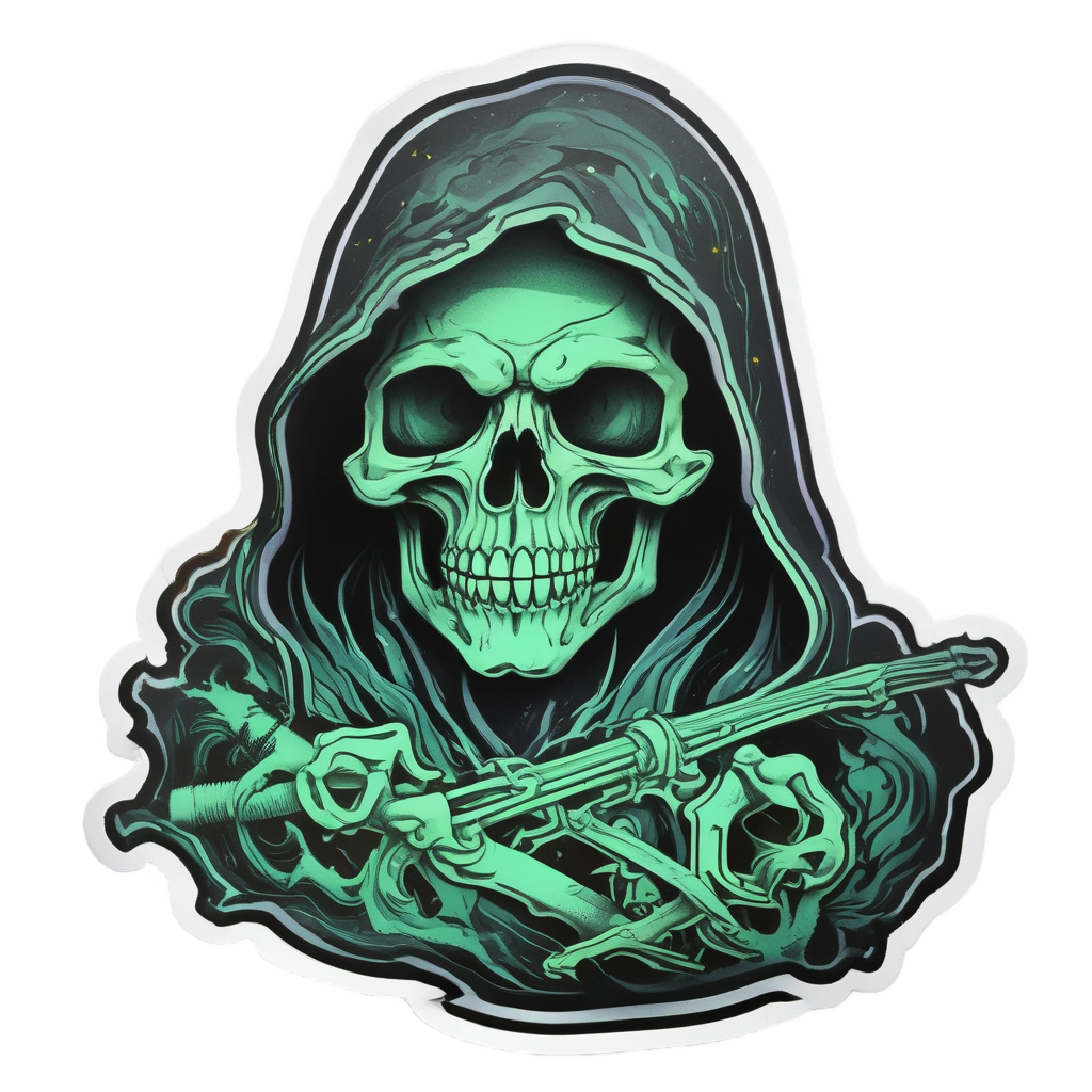 Grim Reaper Smoke — blackwork skull stickers