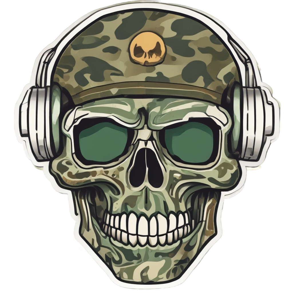 Grinning Camo Skull — war-paint skull stickers