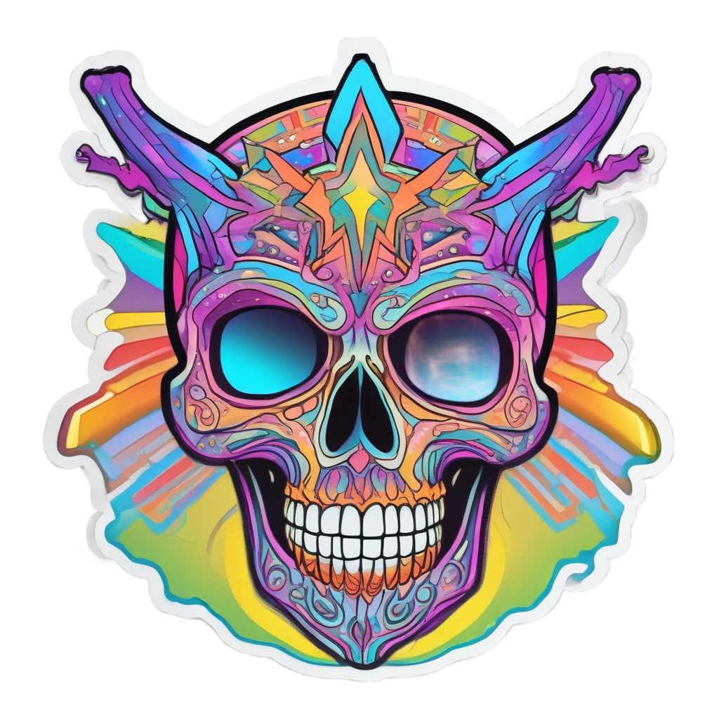 Grinning Star Skull Dance — line-art skull stickers