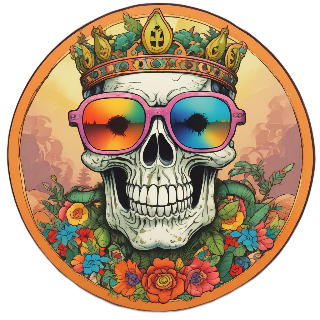 Groovy Ghoul Skull — blackwork skull stickers