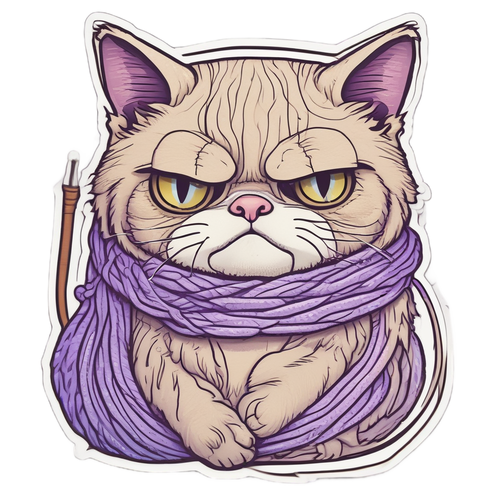 Grumpy Cat with Knitting — cats stickers