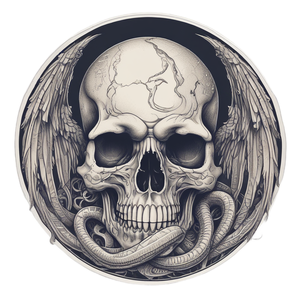 Guardian Skull with Winged Snake — mystical skull stickers