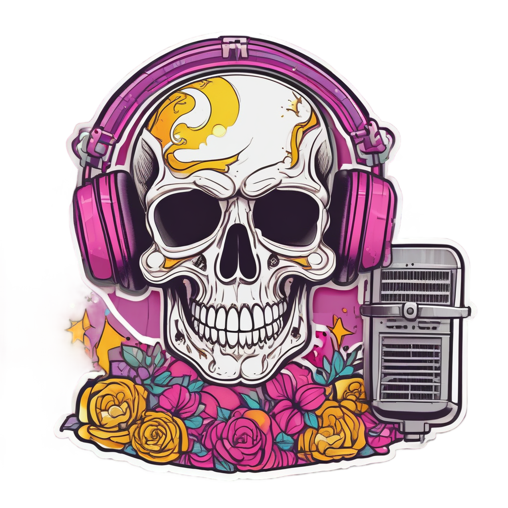 Half Moon Skull Musician — mystical skull stickers