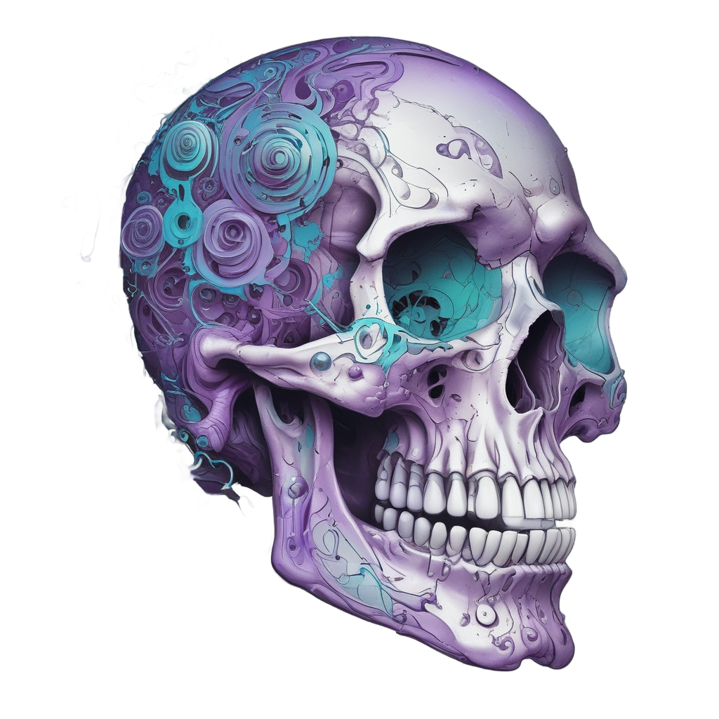 Half-Skull Half-Data — neon cyber skull stickers