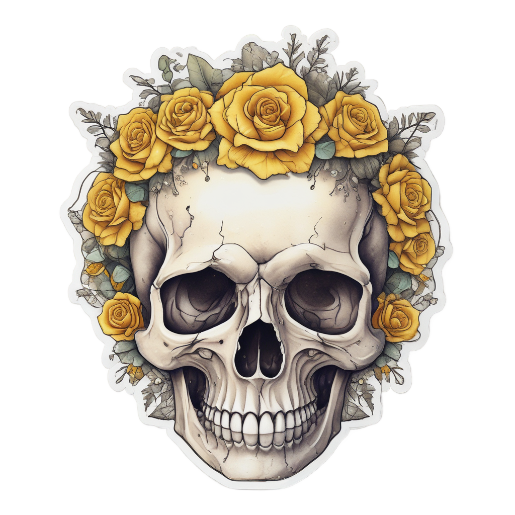 Halo Skull Rose — watercolor skull & roses stickers