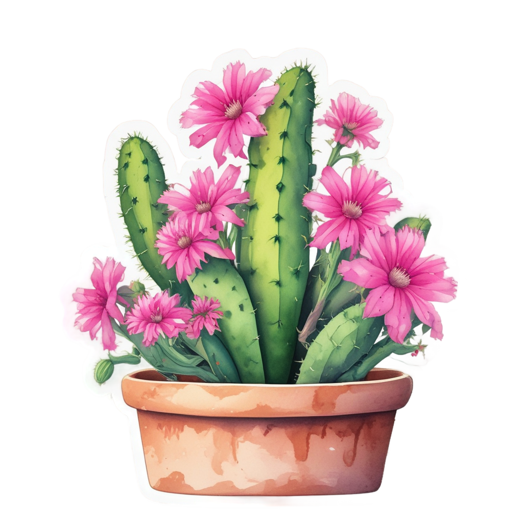 Hanging Cactus with Flowers — houseplants stickers