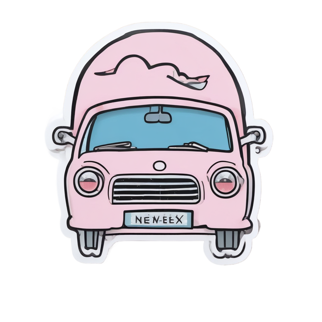 Kawaii pastel cruiser silhouette waving happily with sparkly eyes on white background