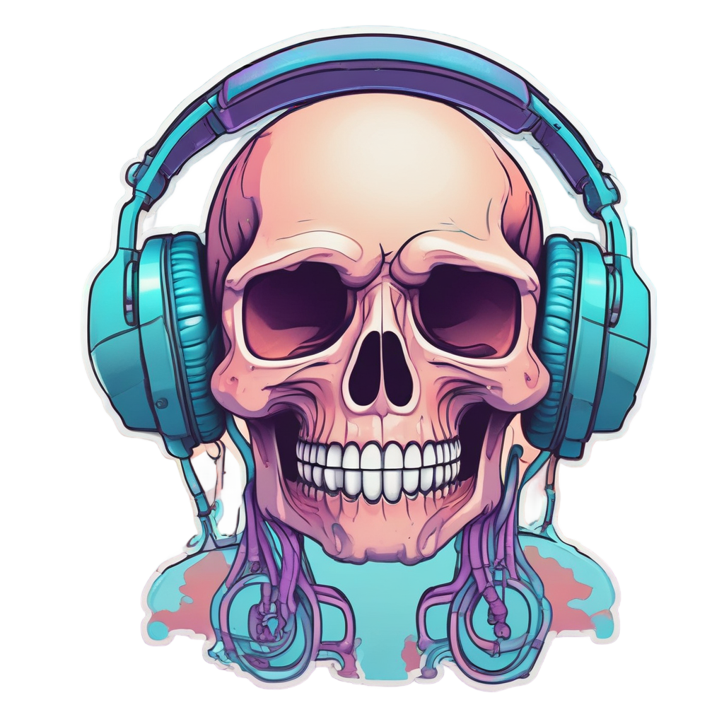 Headphone Skull Listening — music stickers